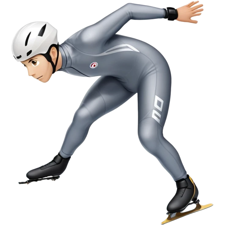 An icon showing a grand arena, snow-covered mountains in the distance, and a crisp blue sky. professional speed skater leaning into a turn on a polished ice track, dressed in a sleek suit and helmet. Transparent background highlights speed and precision. emoji