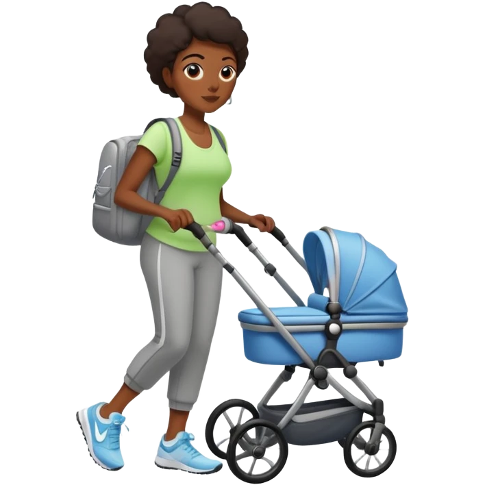 Dark skinned mom in Nike with a stroller  emoji