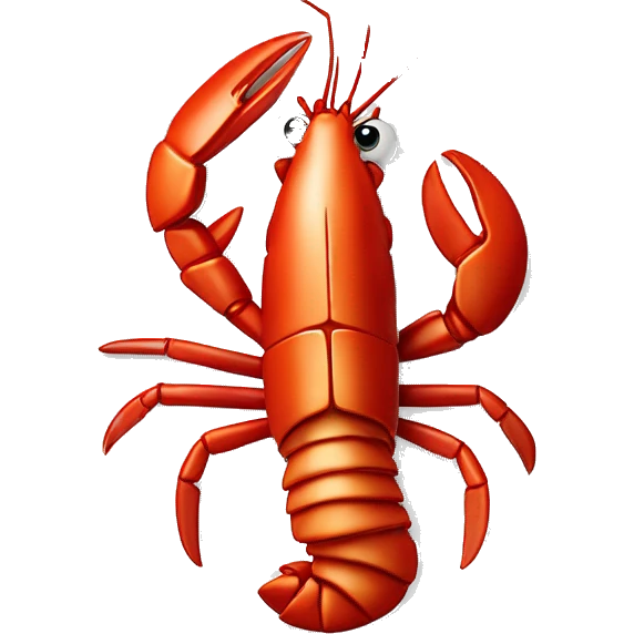 cooked red lobster served on a plate, with a focus on its claws and tail, vibrant and appetizing.” emoji
