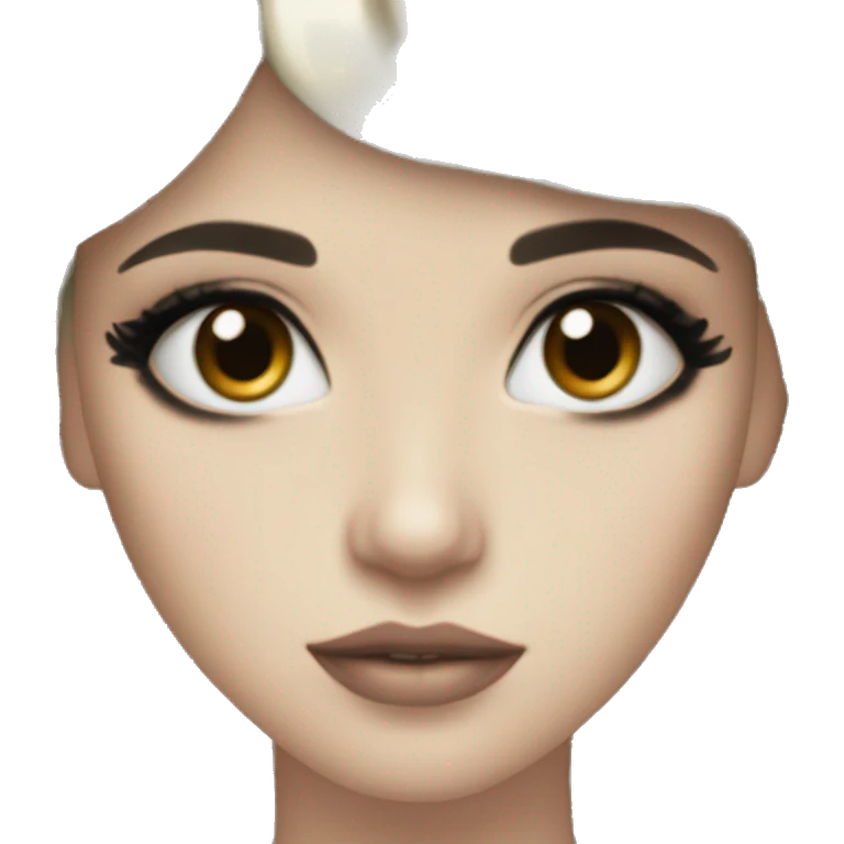Black hair with bangs, hazel eyes, dark make up, black eyeliner, very pale skin emoji