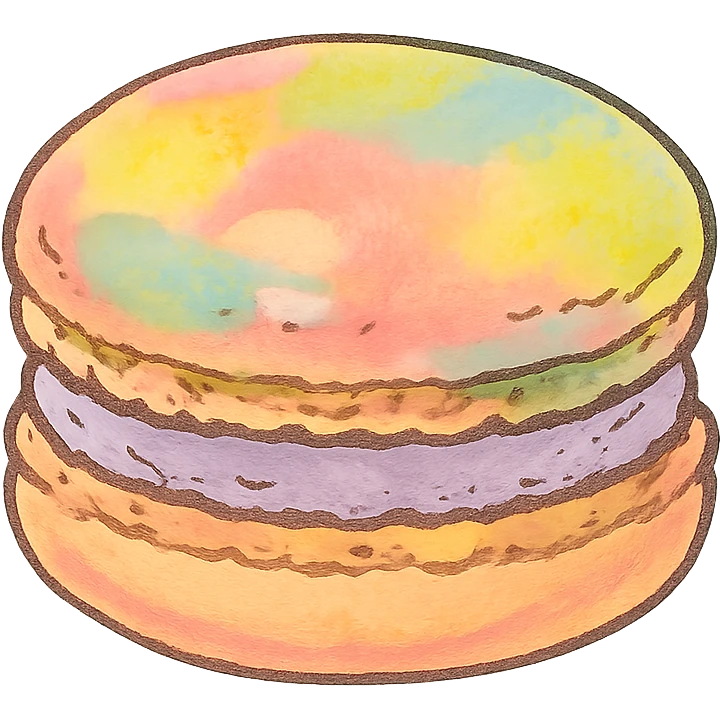 colorful macaron, Japanese pastel hand-drawn sticker style, full object, transparent background emoji