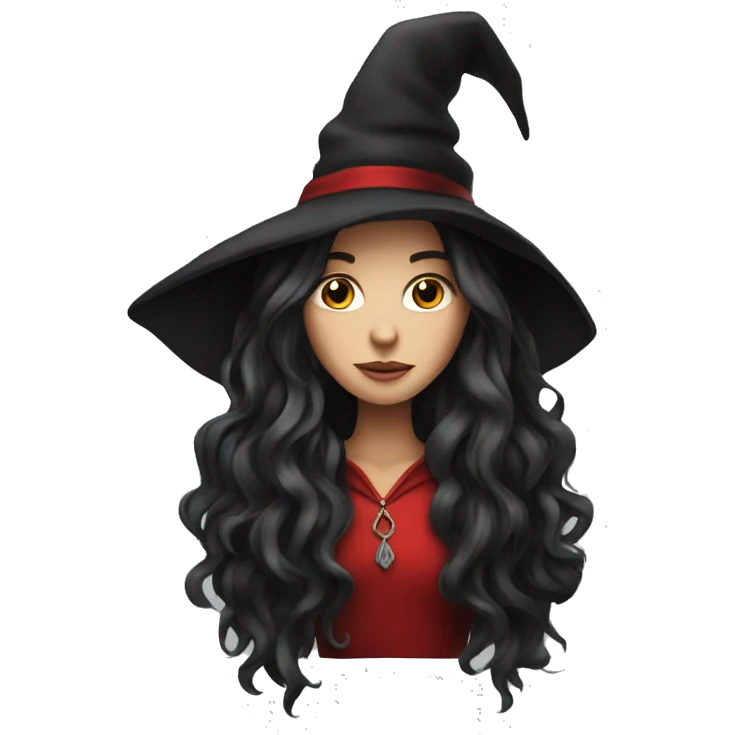 beautiful long haired witch, red, black emoji