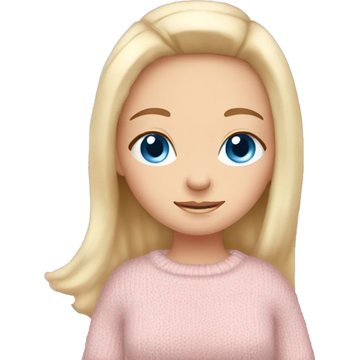 Pretty blue eyed white girl with light pink sweater reading cozy emoji