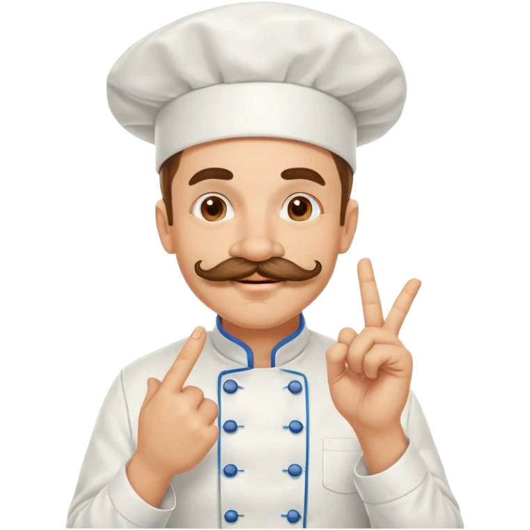 Pleased mustachioed chef with the pinched fingers hand gesture emoji and enthusiastically kissing his fingers emoji