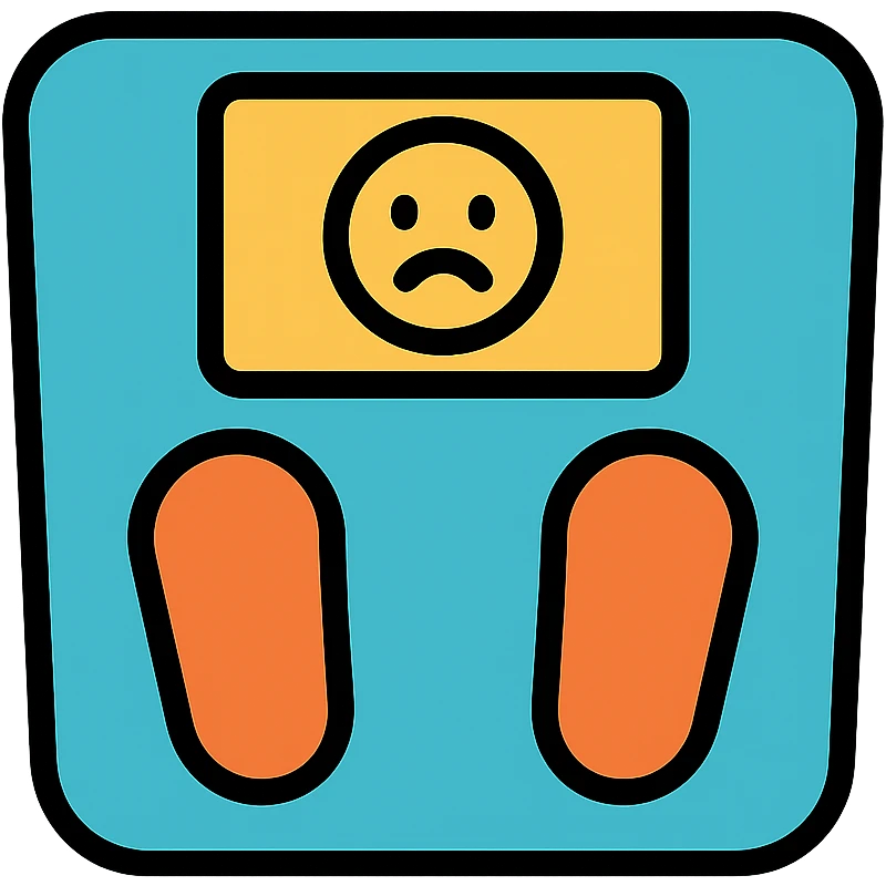 colorful icon of a bathroom scale with a frowning emoji on the screen emoji
