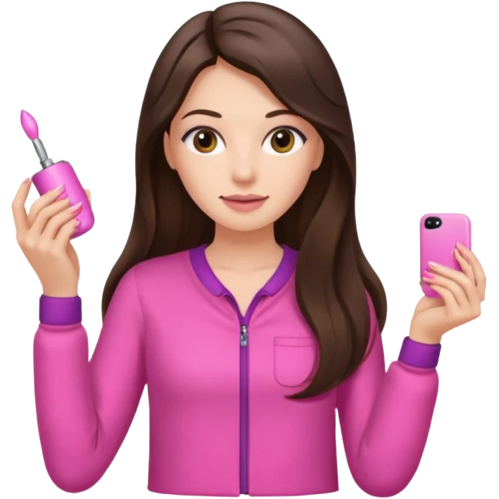 Brunette long hair woman with pink clothes doing manicure emoji