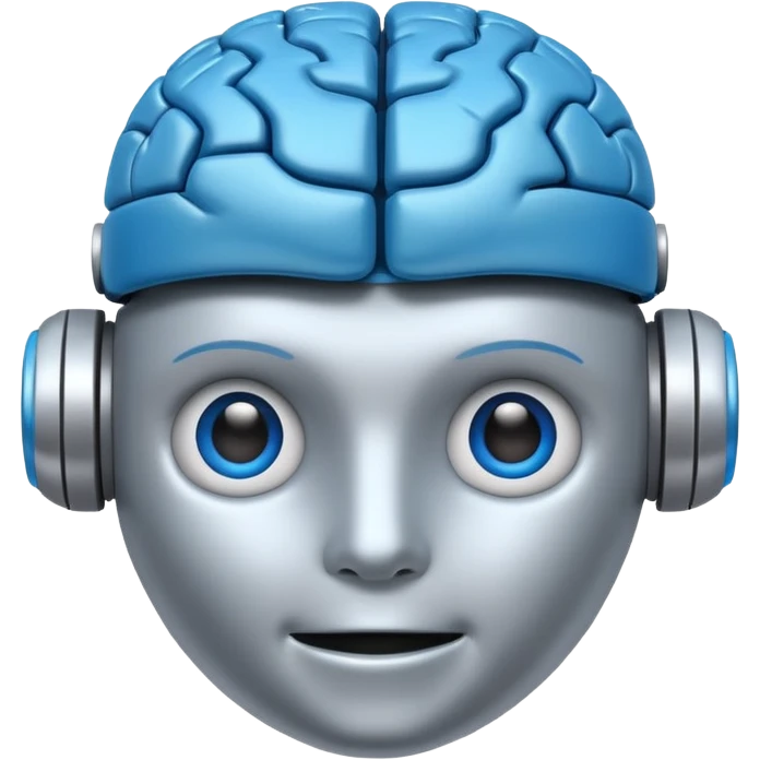A simple emoji of a friendly robot head with a visible human brain on top, symbolizing learning AI, emoji style emoji