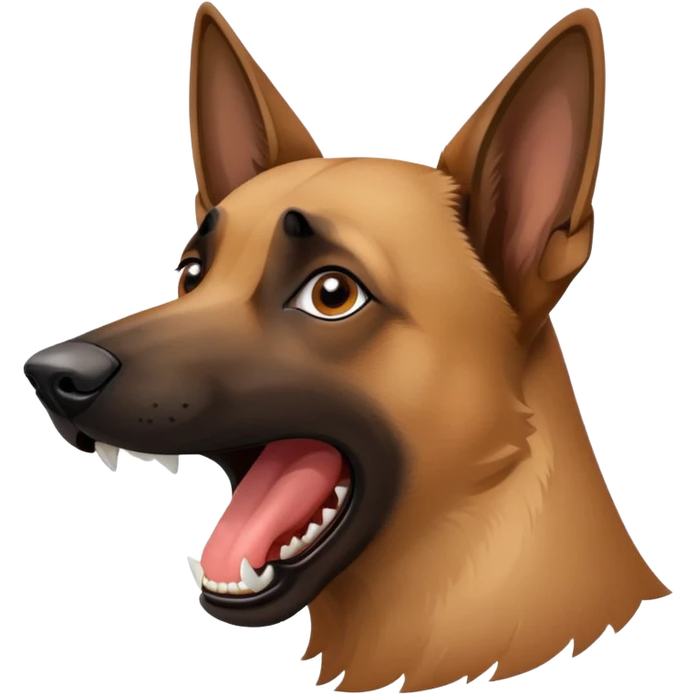 Belgian Malinois head turned, barking, teeth showing emoji