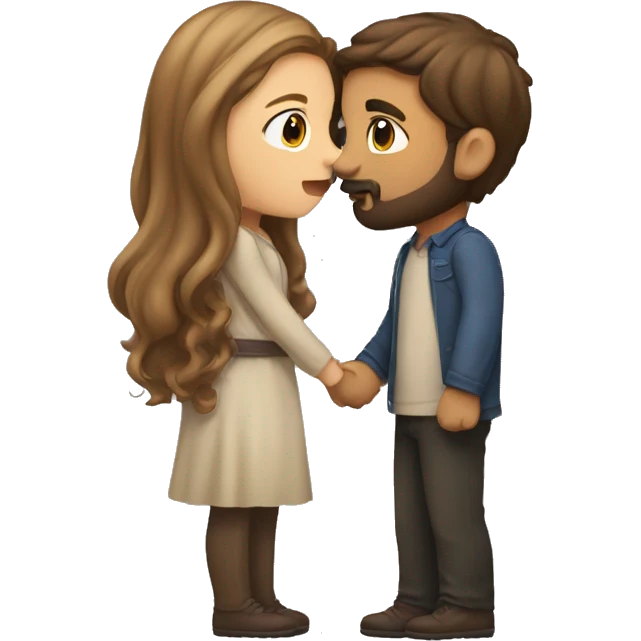girl with a long light brown hair kissing a boy with a brown hair and with a beard  emoji