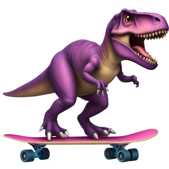 T-rex riding a skateboard while wearing a tutu emoji