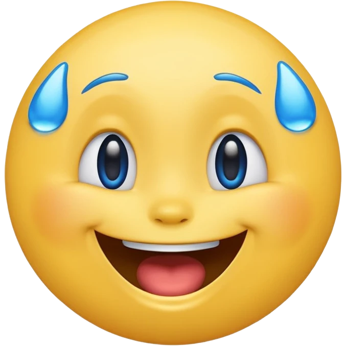 Emoji, yellow round laughing face, blue tears of joy on it  emoji