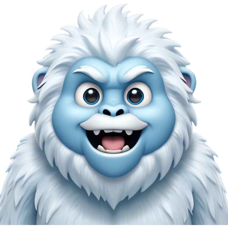 Cinematic Comical Yeti Portrait Emoji, with a cartoonishly exaggerated, fluffy figure in cool, frosty whites and icy blues, head tilted in an overly surprised expression with wide, comically sparkling eyes and a quirky, open-mouthed grin, simplified yet hilariously detailed, glowing with a soft frosty outline capturing the meme-worthy fun of a yeti in playful shock! emoji