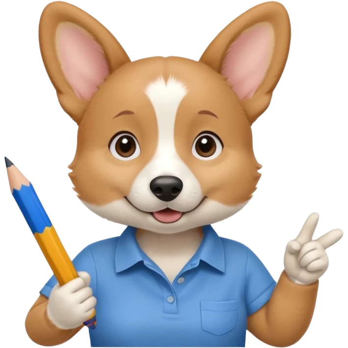 perrita caricatura gorgi gales trabajadora con camiseta celeste apuntando con un lapiz hacia el costado izquierdo emoji