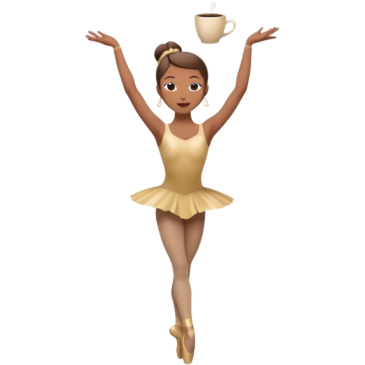 A dancer in a graceful pose with a coffee cup as a head emoji