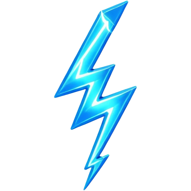 3d blue neon glowing transparent lightning emoji