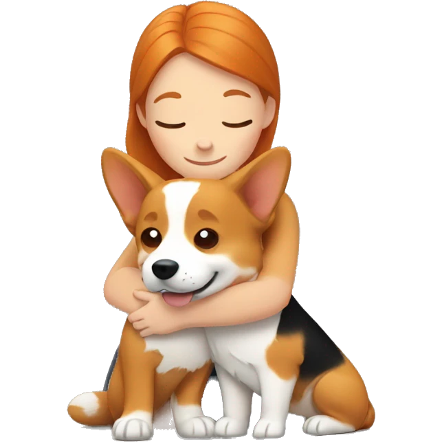 Ginger girl hugging corgi emoji