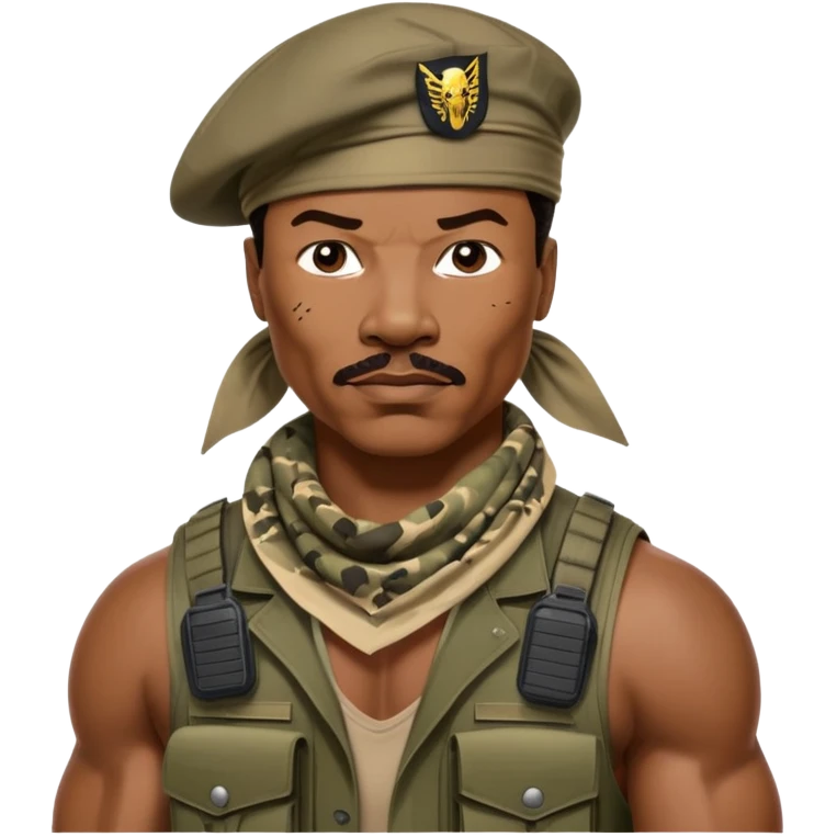 Carl Weathers as Dillon from Predator movie, muscular man in military gear with bandana emoji