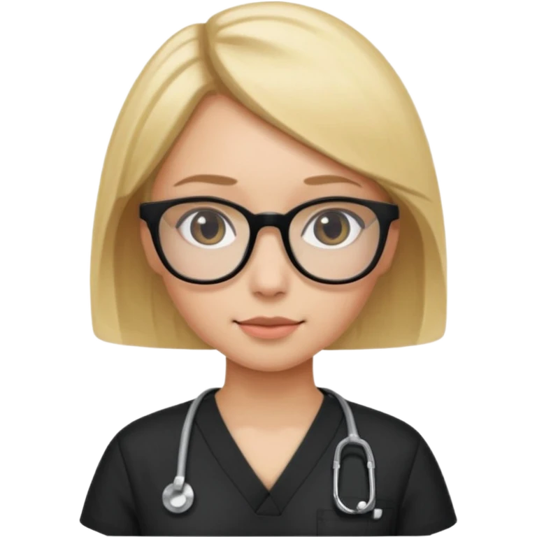 A girl in black scrubs with a blonde bob and glasses minus stethoscope  emoji