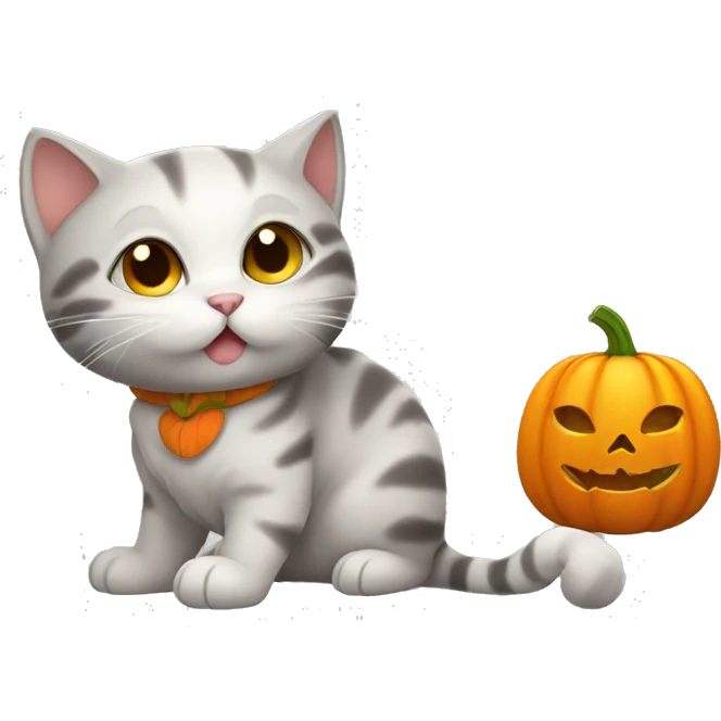 Kitty with pumpkin emoji