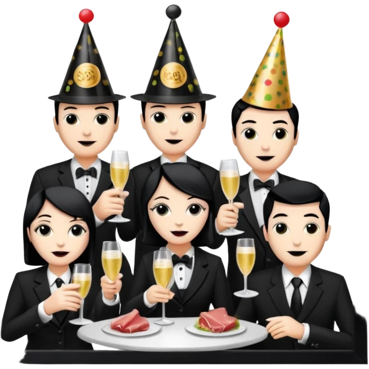 goth corporate executives enjoying champagne Party at SPAM meat cafe paris LANDSCAPE  emoji