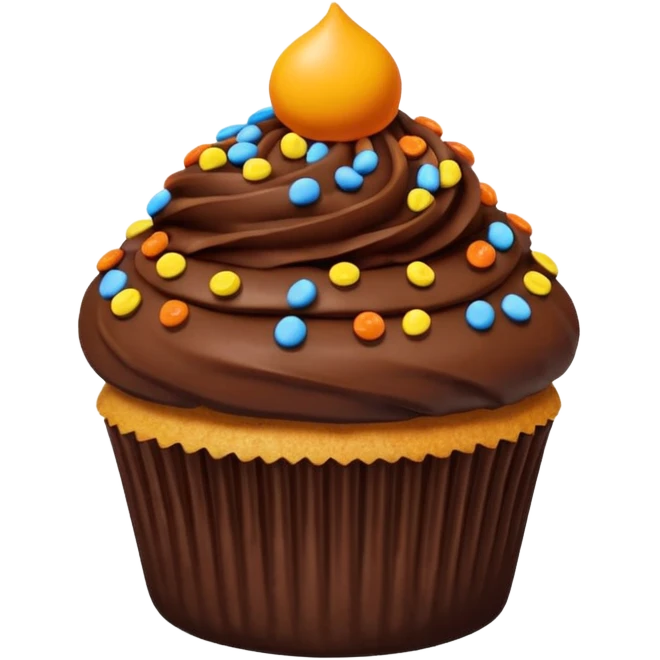 chocolate dipped cupcake with Reese’s pieces on top emoji