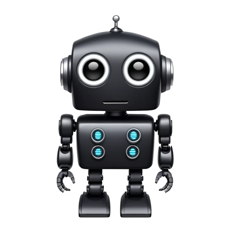 black robot with white led eyes, red background emoji