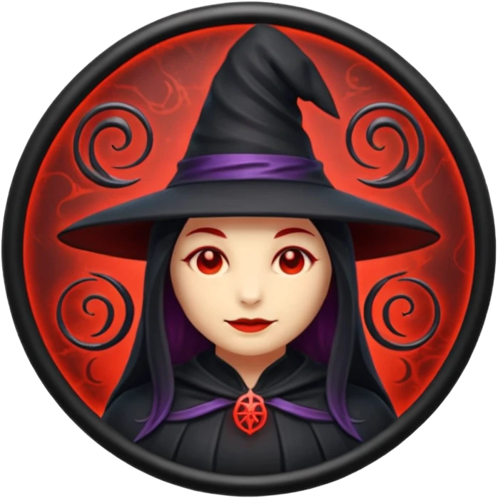 iOS emoji, dark fantasy magic seal, witch symbol, web pattern, red glow, minimal clean style emoji