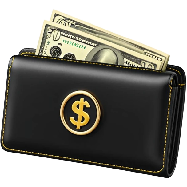 Rich emoji style black leather wallet with dollar bills, luxury money vibe, premium 3D emoji, ultra clean, high detail, no background
 emoji
