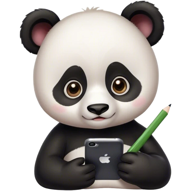big eyes cute panda studying in his smartphone emoji