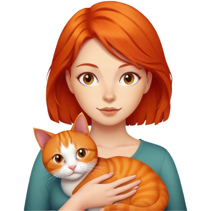 Mujer de pelo rojo con un gato naranja  emoji