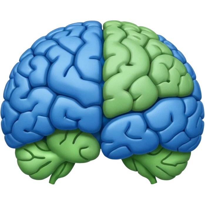 The brain has blue hemispheres and green hemispheres. emoji