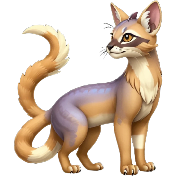 Colorful dark tropical tribal glorious iridescent divine exotic cute cool beautiful beautiful fantasy-caracal-civet-genet-sergal-vernid-Gryphon-Cacomistle-Trico-oncilla-animal-Fakémon-hybrid-fursona (full body) emoji