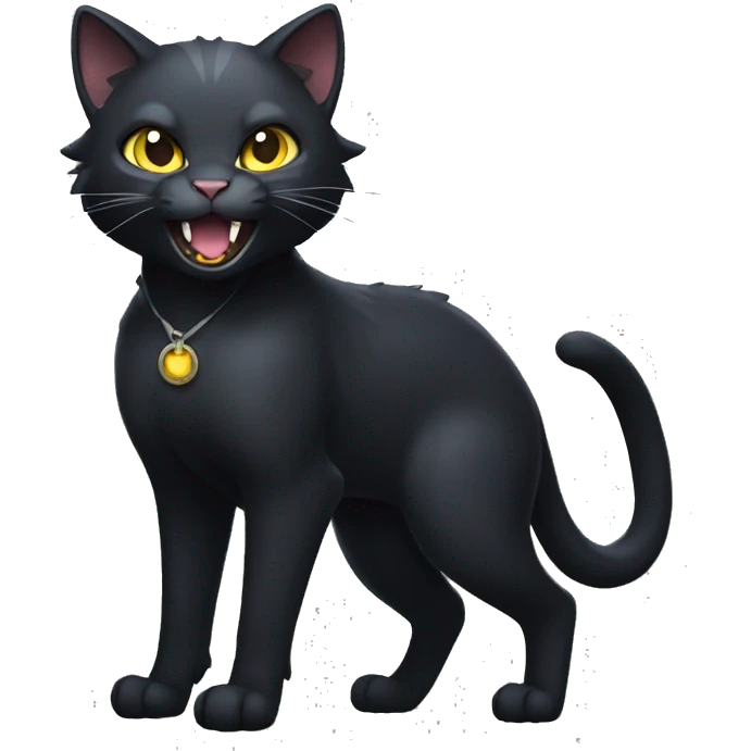 Black magical Cat-Fakémon with big fangs full body emoji