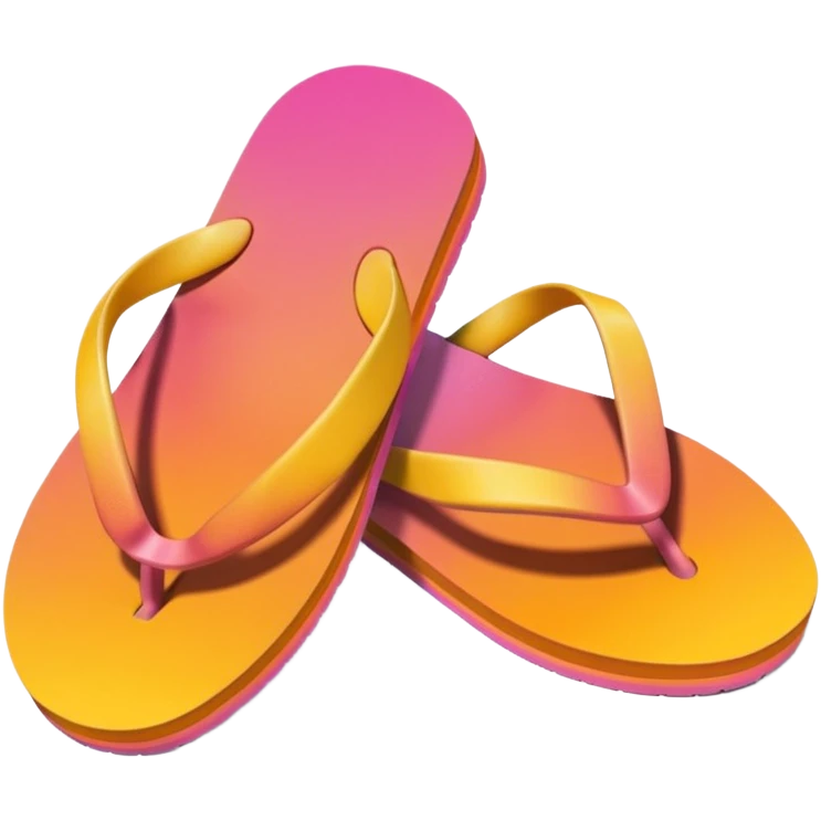 Realistic orange yellow pink gradient pair of summer flip flops isolated. emoji