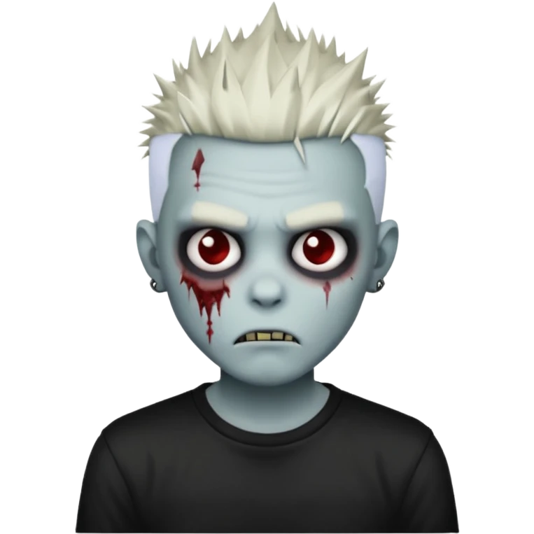 zombie boy with spiky emo hair, white shirt, one eye missing emoji