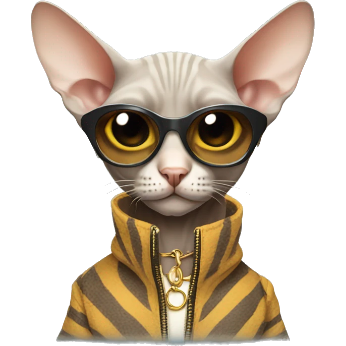 Sphinx cat wearing a fun coat and sun glasses  emoji