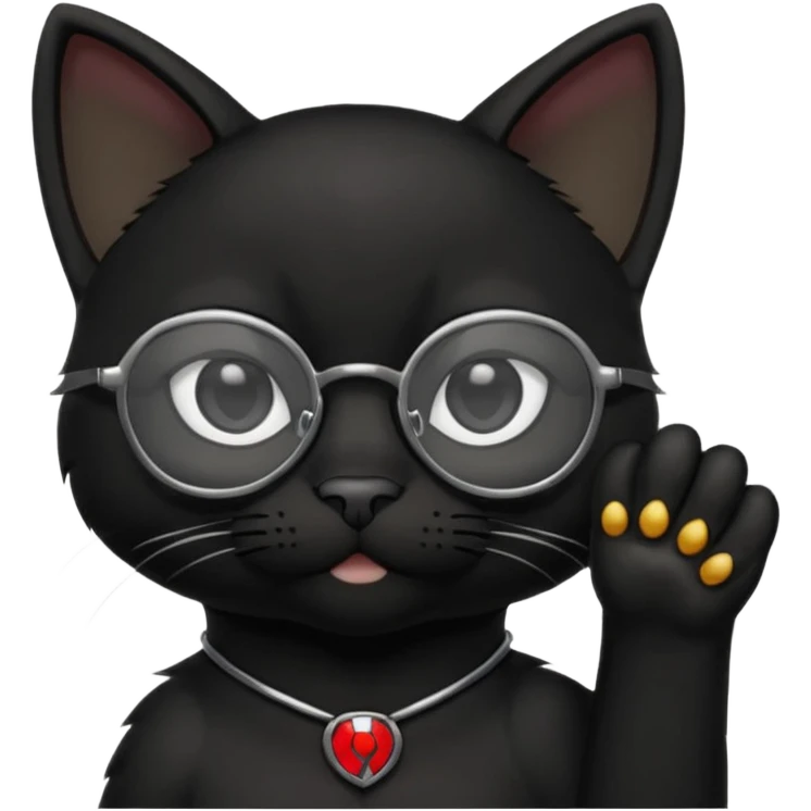 красивый черный кот в очках показывает лапкой супер emoji