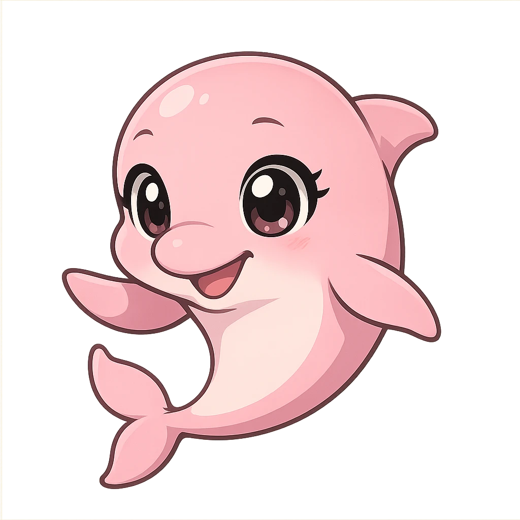 adorable pink dolphin with big anime eyes, playful pose emoji