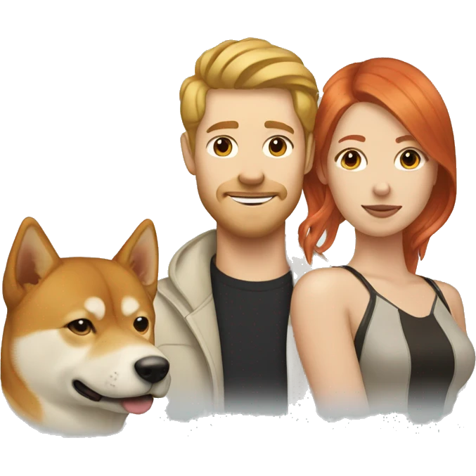 A blonde man, a redhead woman and a Shiba Inu  emoji