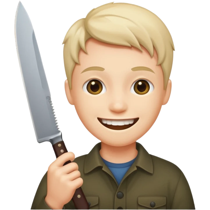 L'émoji : 😁 mais qui tien un couteau dans sa main emoji
