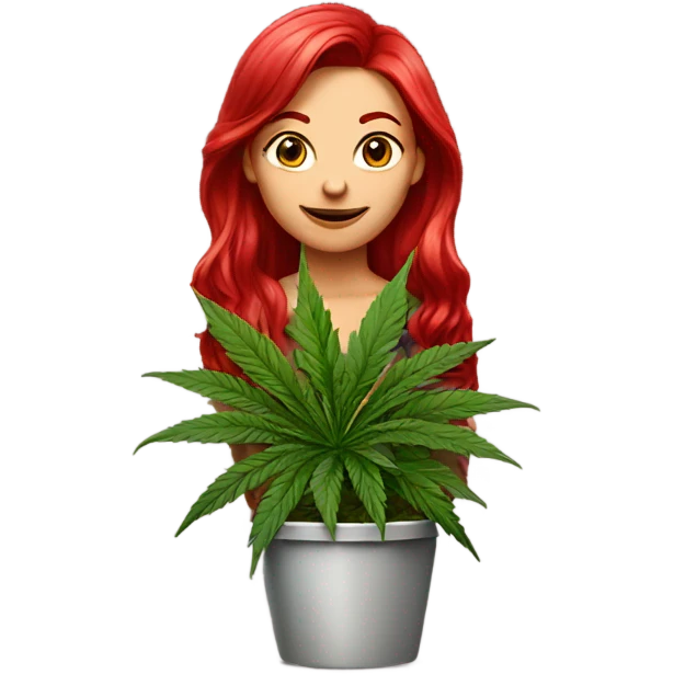 female Ruby red hair, beside marijuana plant in pot emoji