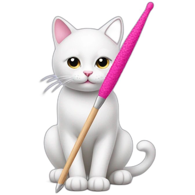 White cat with pink crochet hook emoji