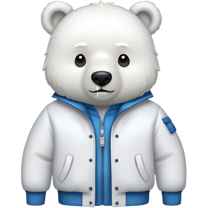A white bear with a white jacket, with a simple design and a nice style emoji