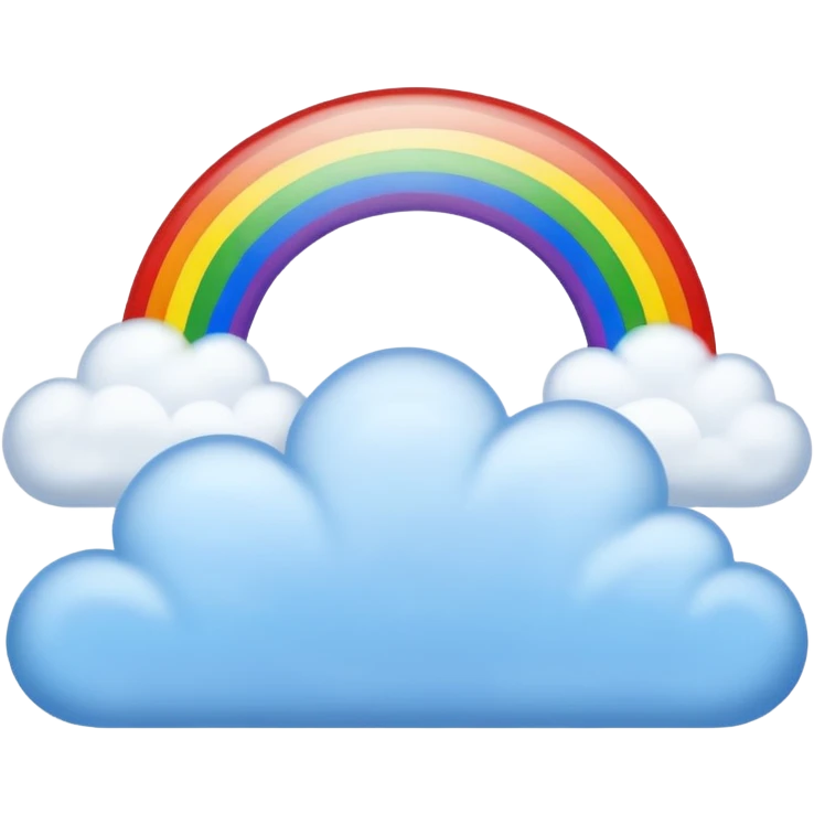 A Rainbow in bright colors that is attached to fluffy blue lined white clouds emoji
