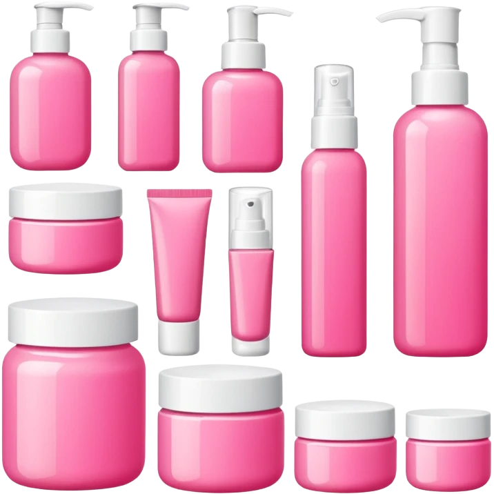 a collection of bright pink soft skincare and coqquette emoji