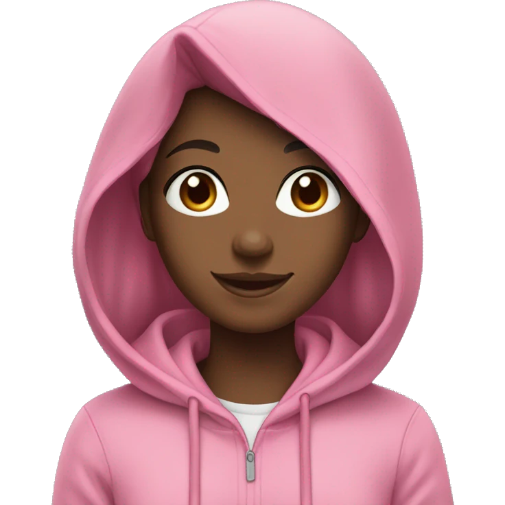 smiling girl with curly black hair in a pink hoodie emoji