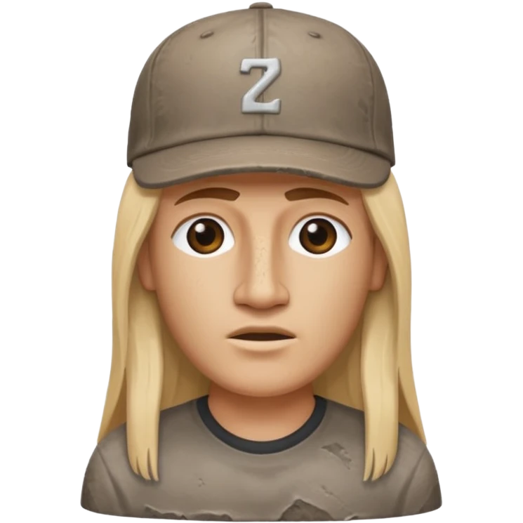 Easter island head rock with long blonde hair and a backwards baseball cap emoji