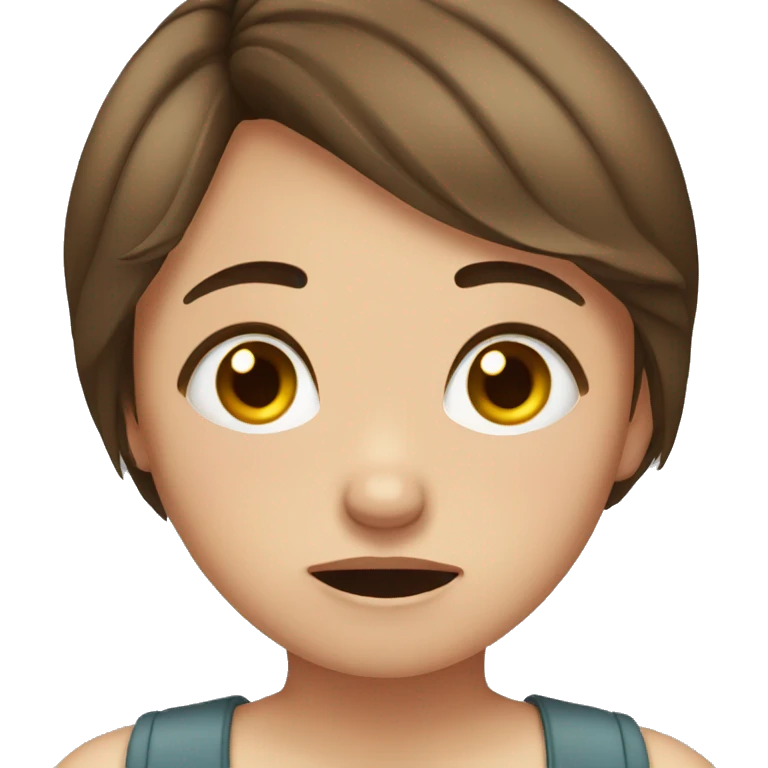 short brown hair girl with brown eyes, crying emoji