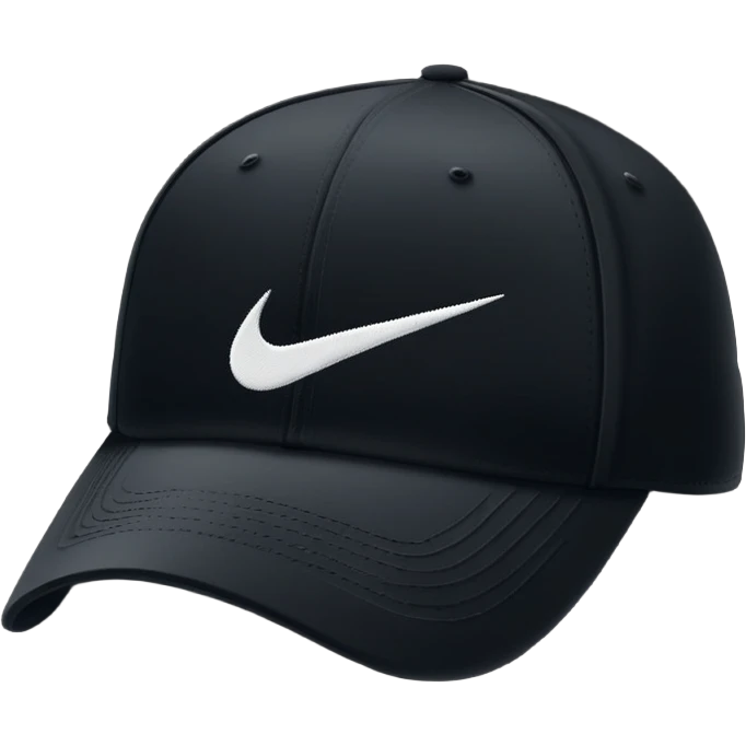 Simple black Nike cap with white Nike swoosh logo embroidered on the front. Baseball cap style. Just the hat by itself. emoji