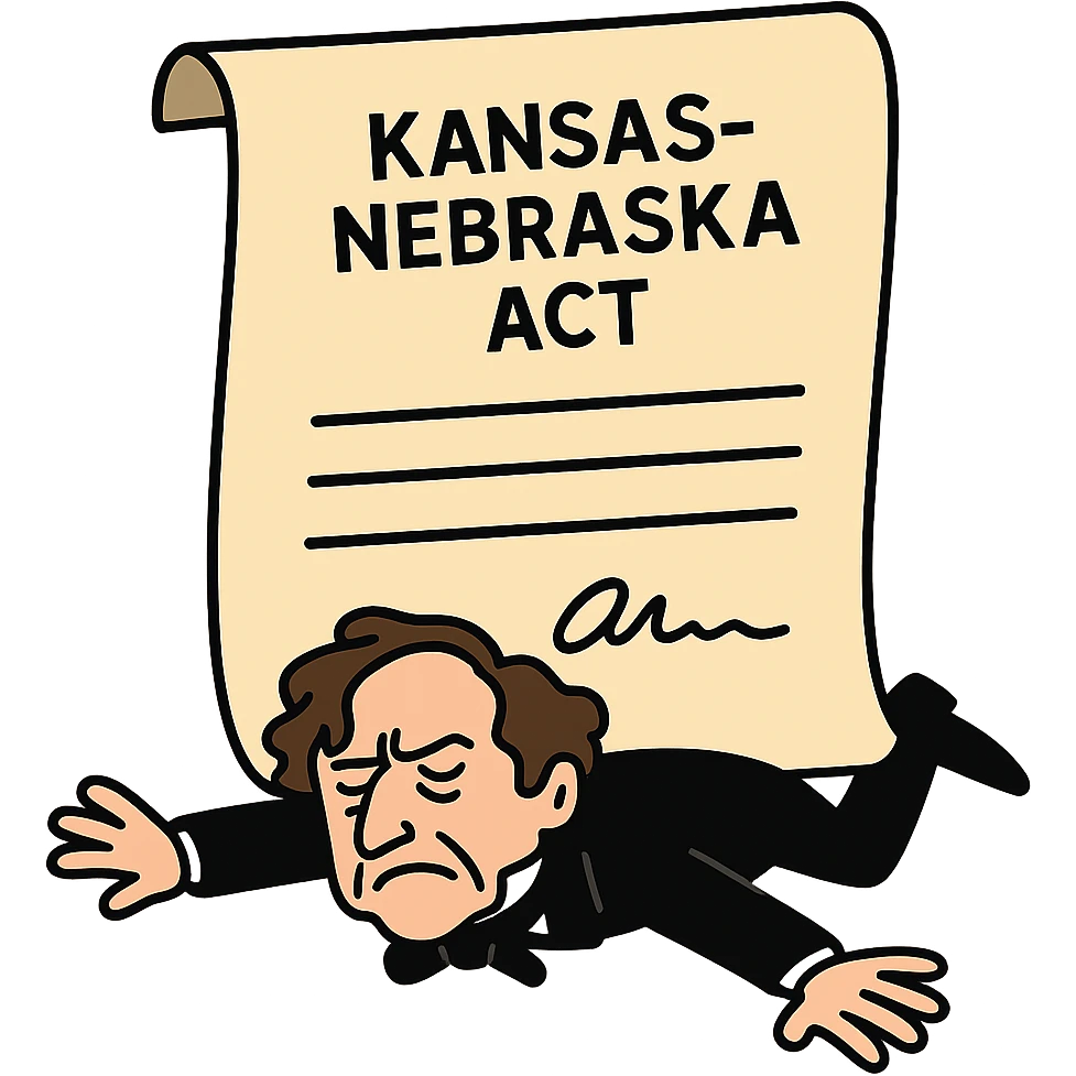 flat toon style Kansas-Nebraska Act as a cartoon document flattening Franklin Pierce emoji